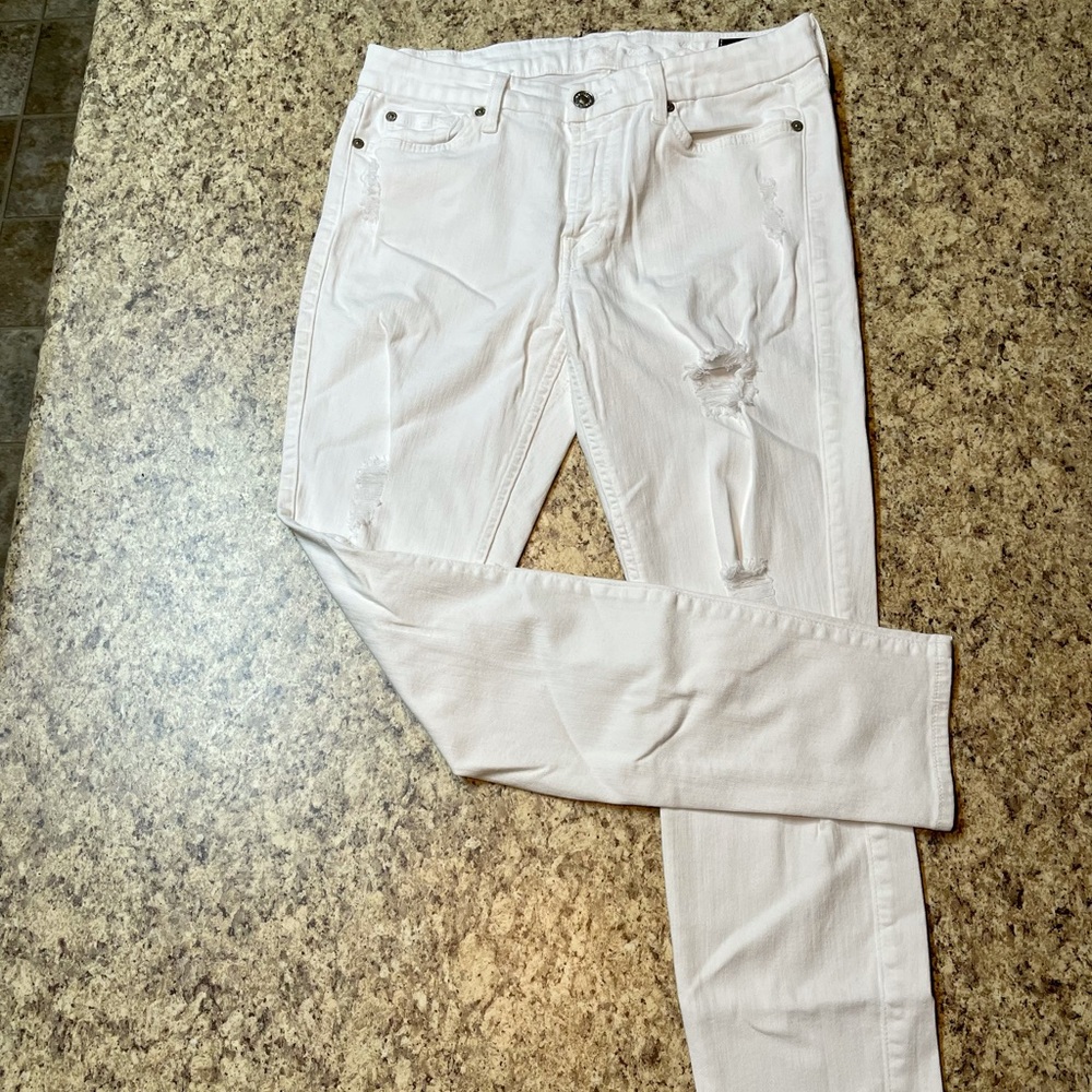 7 For All Mankind White Distressed Jeans